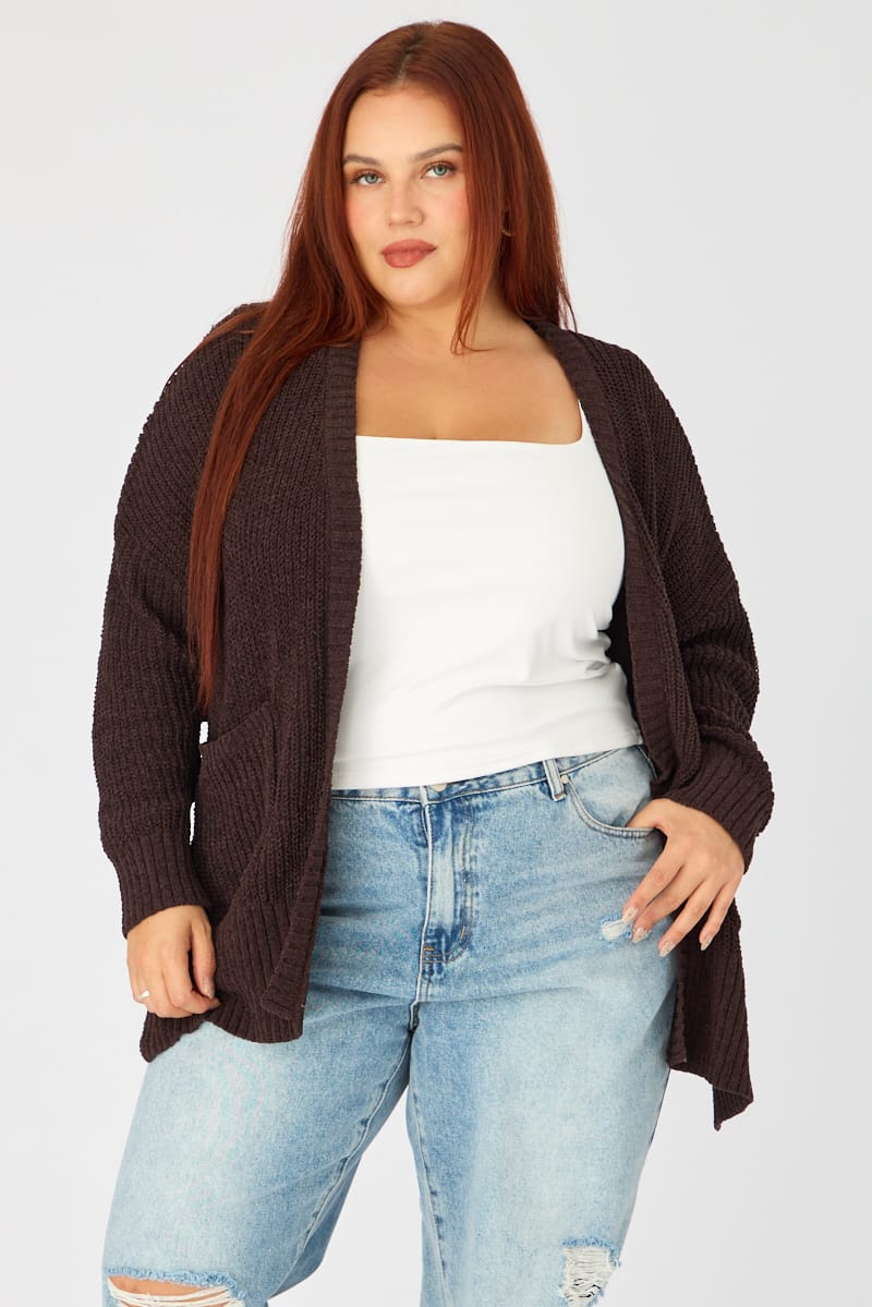 Brown Oversized Cardigan Long Sleeve Chenille for YouandAll Fashion