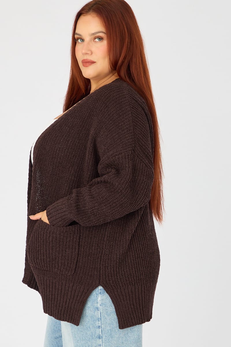 Brown Oversized Cardigan Long Sleeve Chenille for YouandAll Fashion