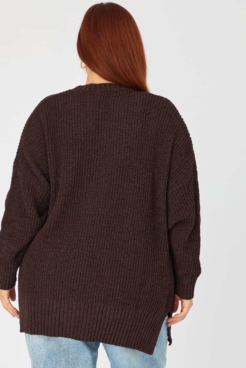 Brown Oversized Cardigan Long Sleeve Chenille for YouandAll Fashion