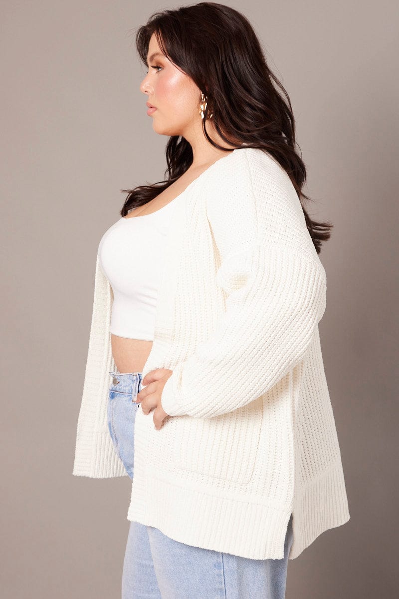 White Knit Cardigan Longline Chenille for YouandAll Fashion