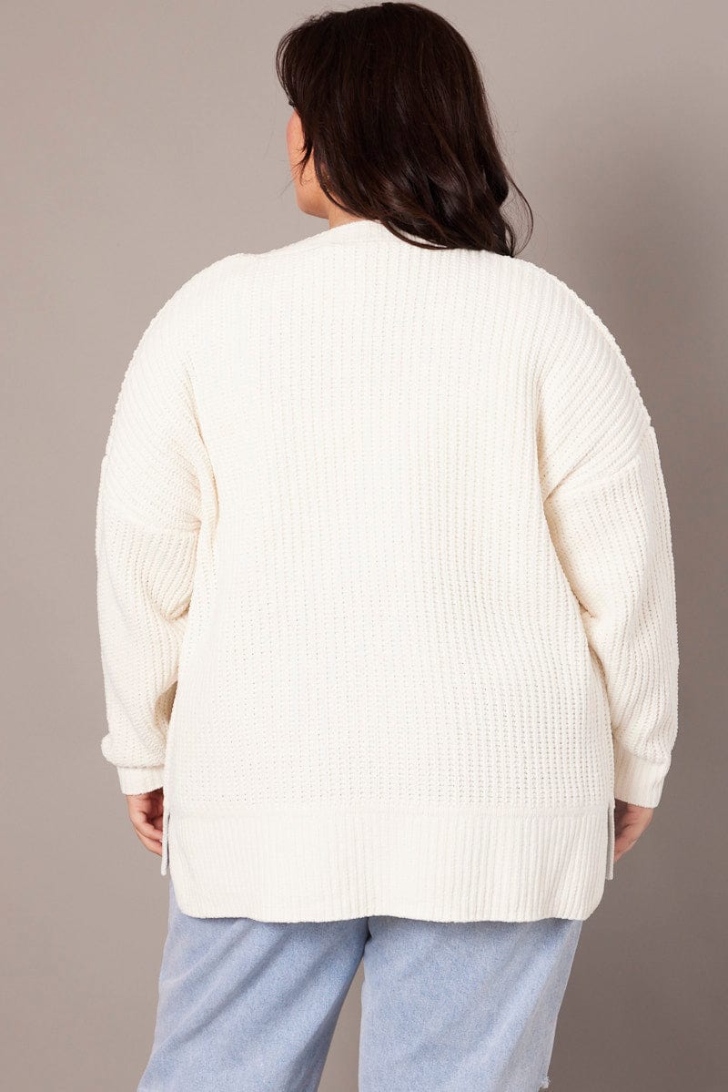 White Knit Cardigan Longline Chenille for YouandAll Fashion