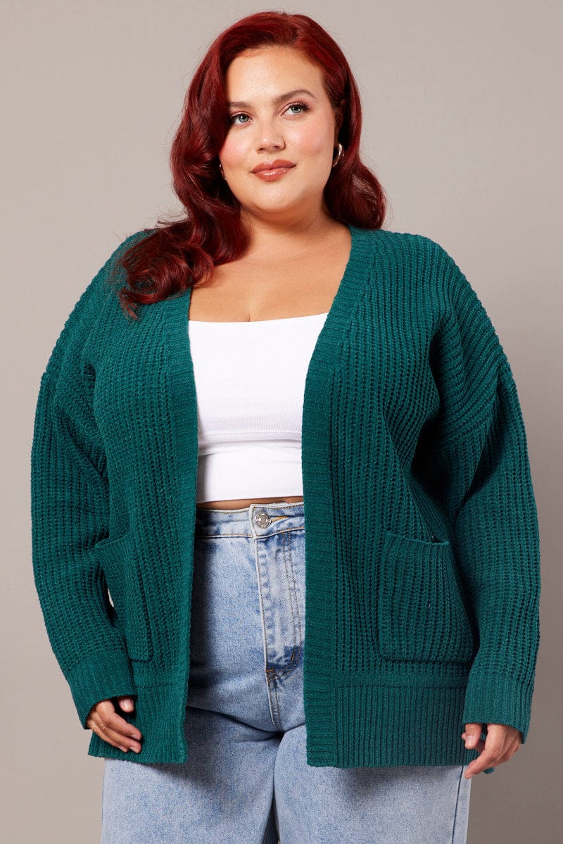 Green Knit Cardigan Longline Chenille for YouandAll Fashion