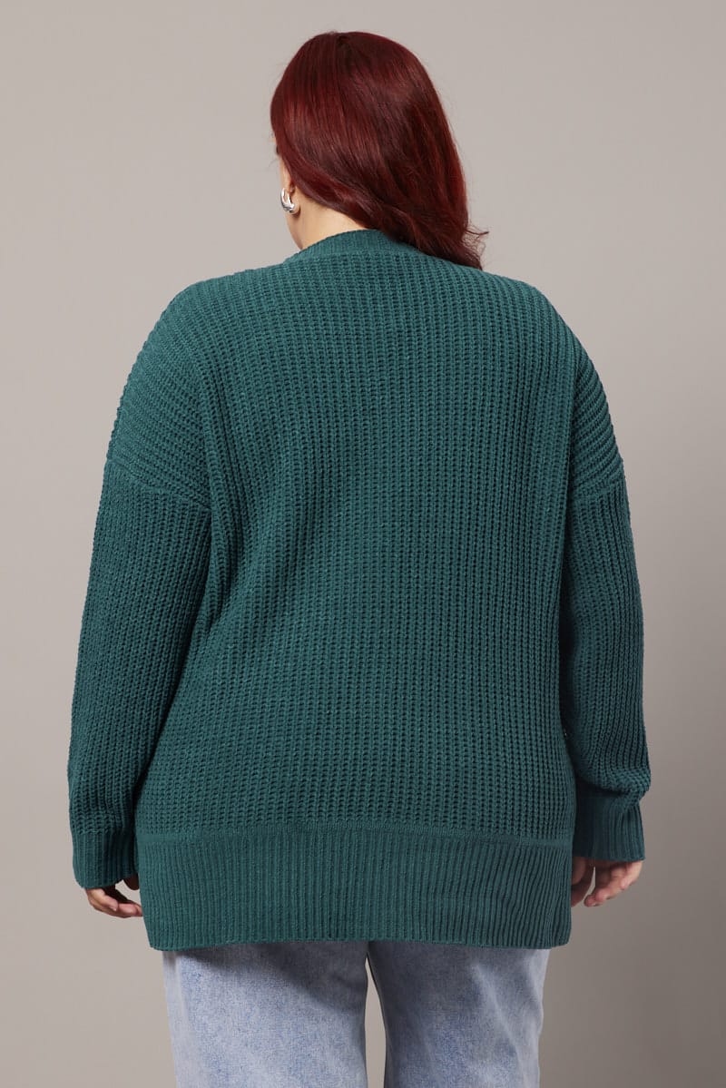 Green Knit Cardigan Longline Chenille for YouandAll Fashion
