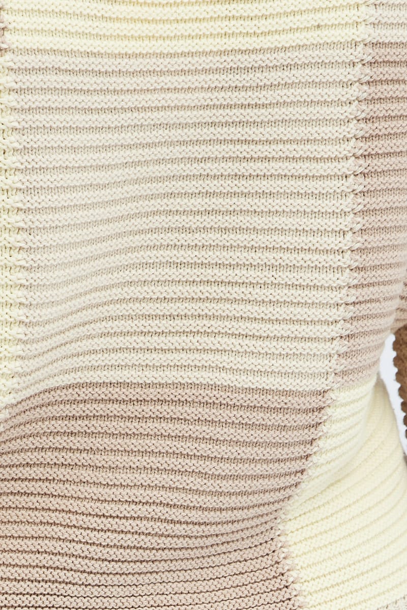 Beige Knit Top Round Neck Long Sleeve Patchwork for YouandAll Fashion