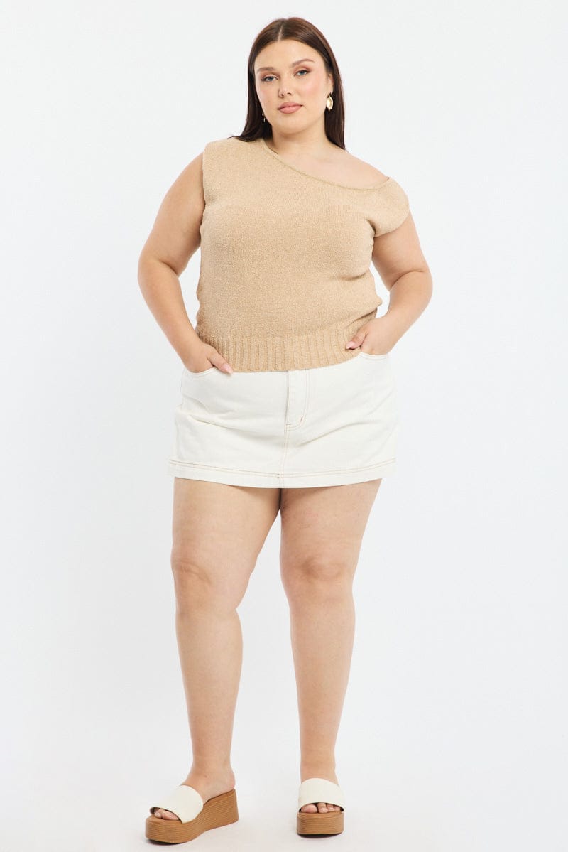 Beige Knit Top One Shoulder for YouandAll Fashion