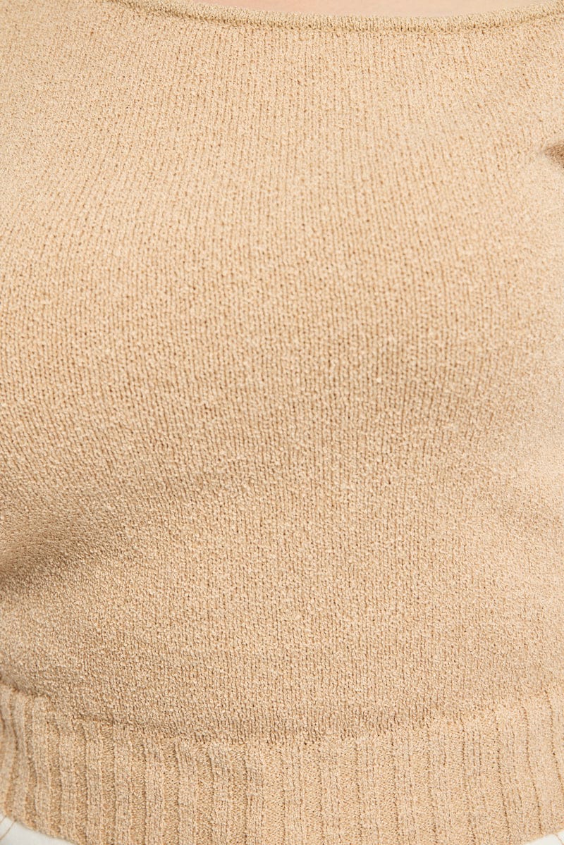 Beige Knit Top One Shoulder for YouandAll Fashion