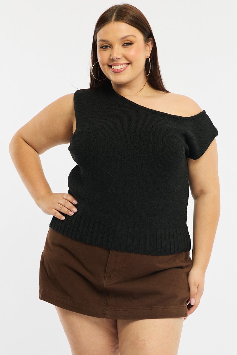 Black Knit Top One Shoulder for YouandAll Fashion