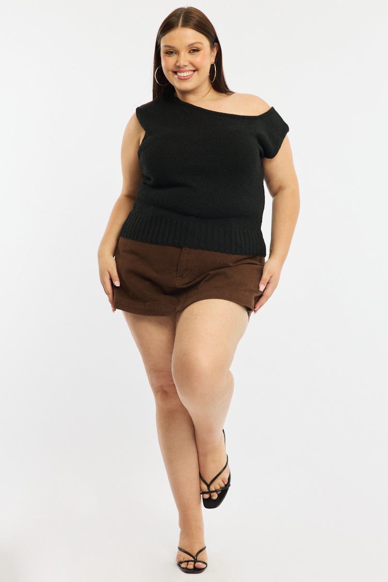 Black Knit Top One Shoulder for YouandAll Fashion