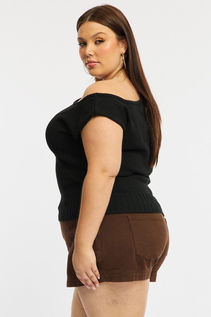 Black Knit Top One Shoulder for YouandAll Fashion