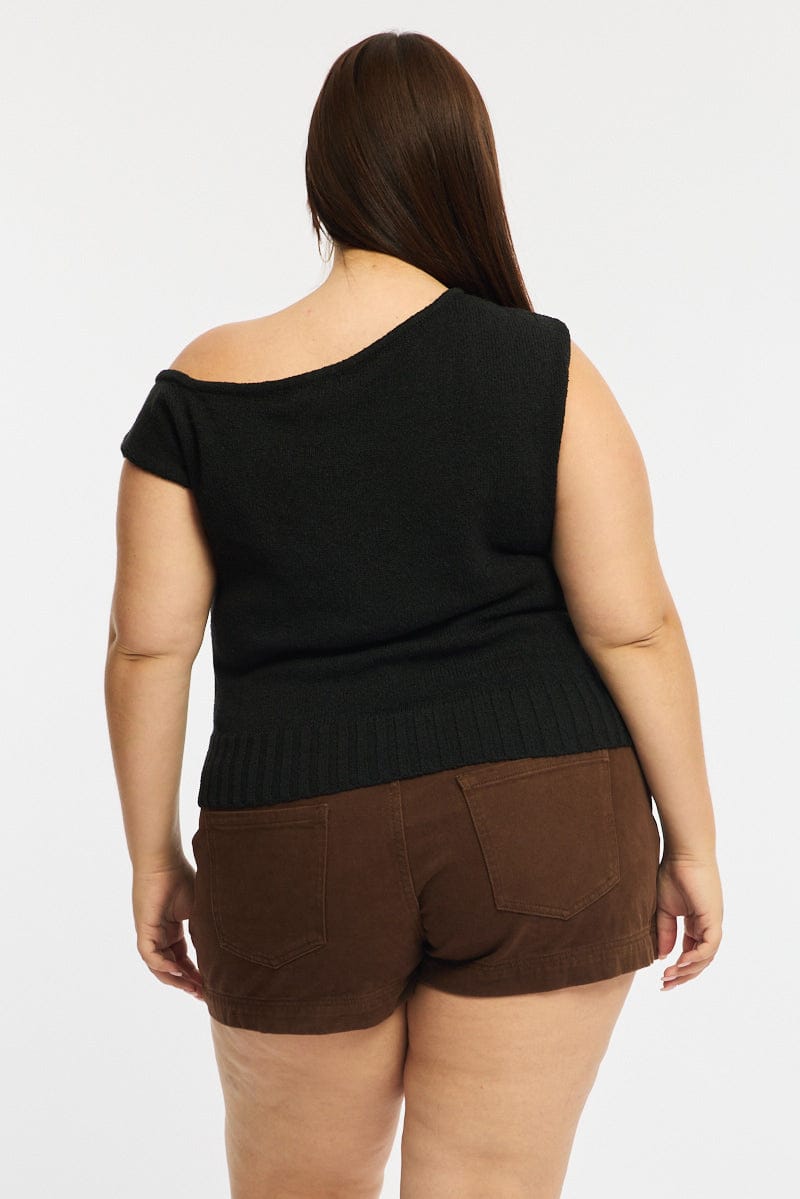 Black Knit Top One Shoulder for YouandAll Fashion