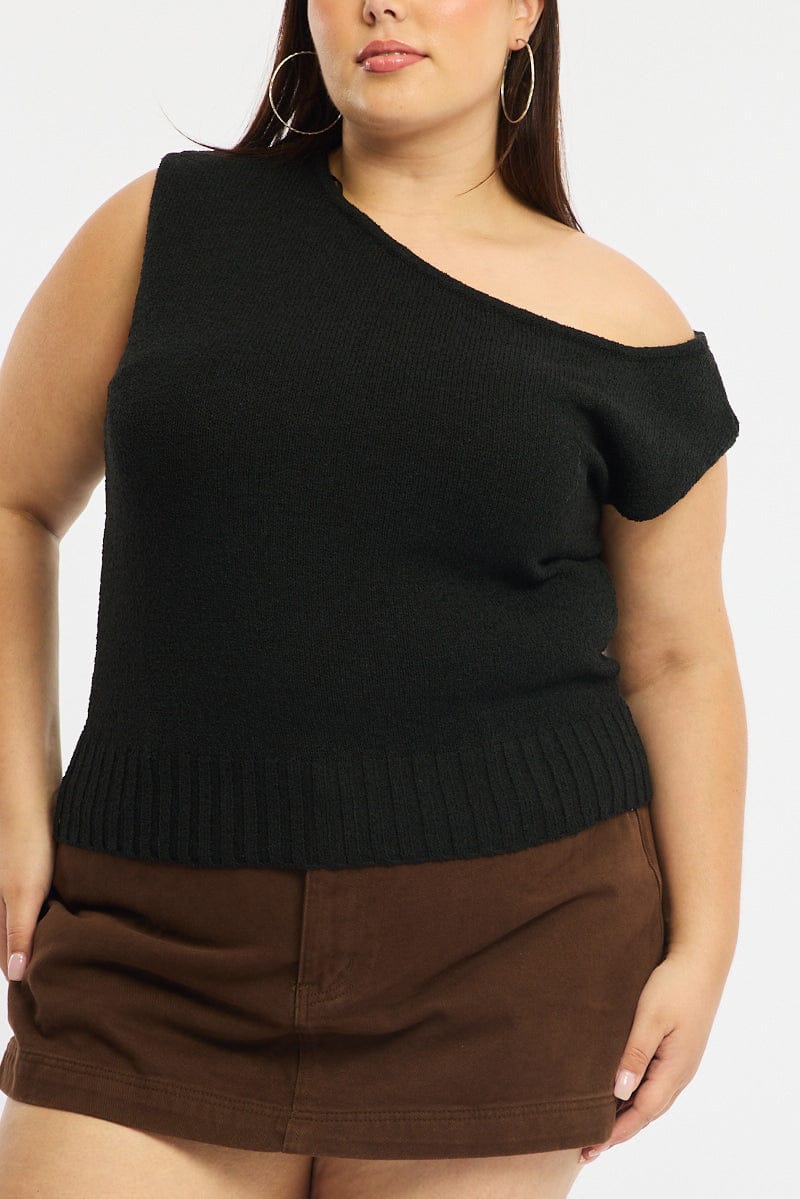 Black Knit Top One Shoulder for YouandAll Fashion
