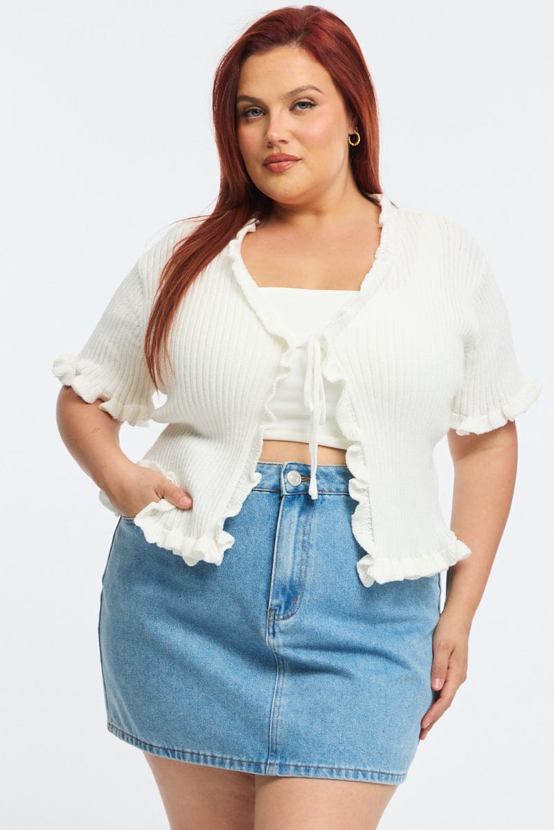 White Tie Up Cardigan Short Sleeve for YouandAll Fashion