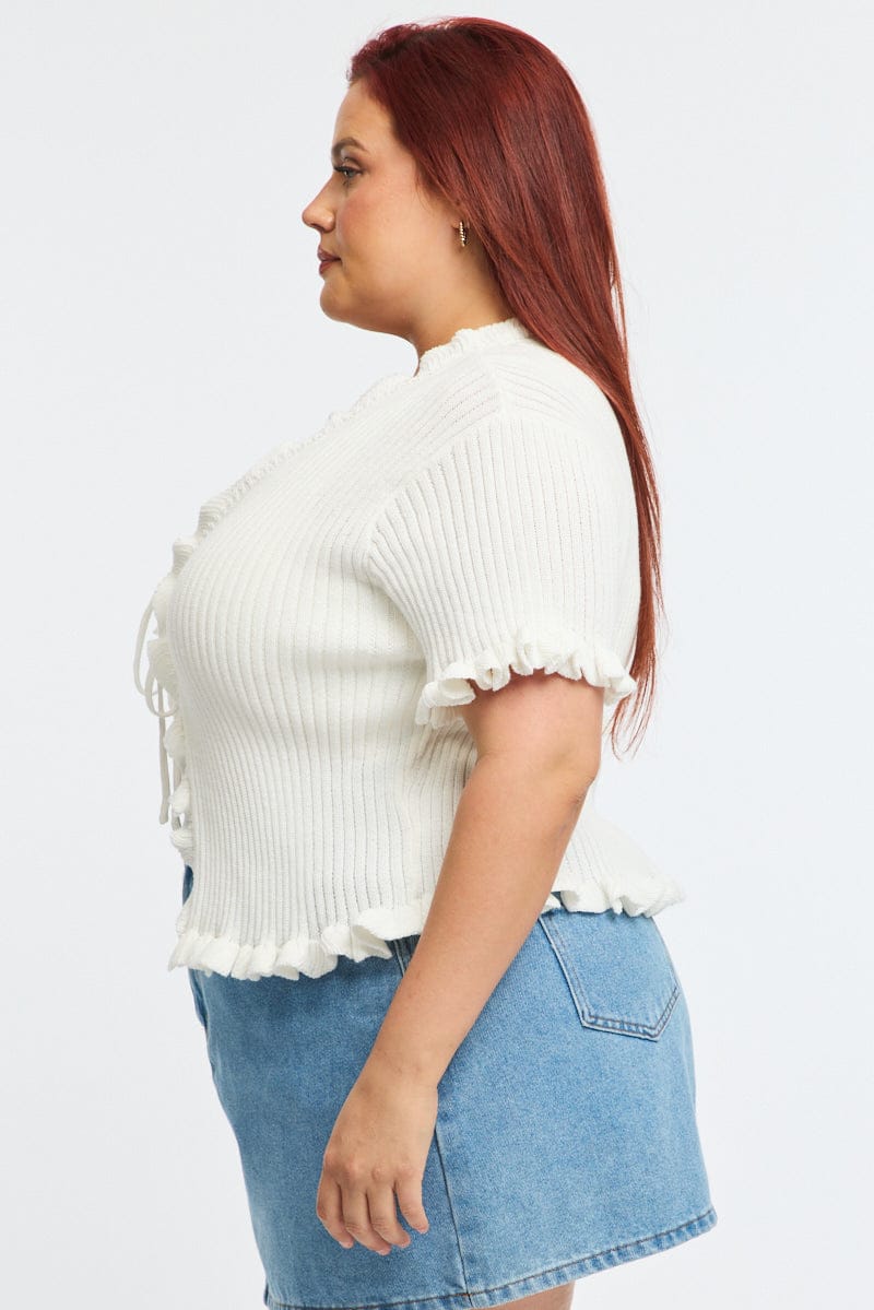 White Tie Up Cardigan Short Sleeve for YouandAll Fashion
