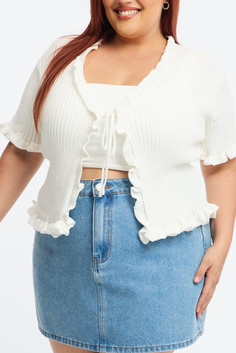 White Tie Up Cardigan Short Sleeve for YouandAll Fashion