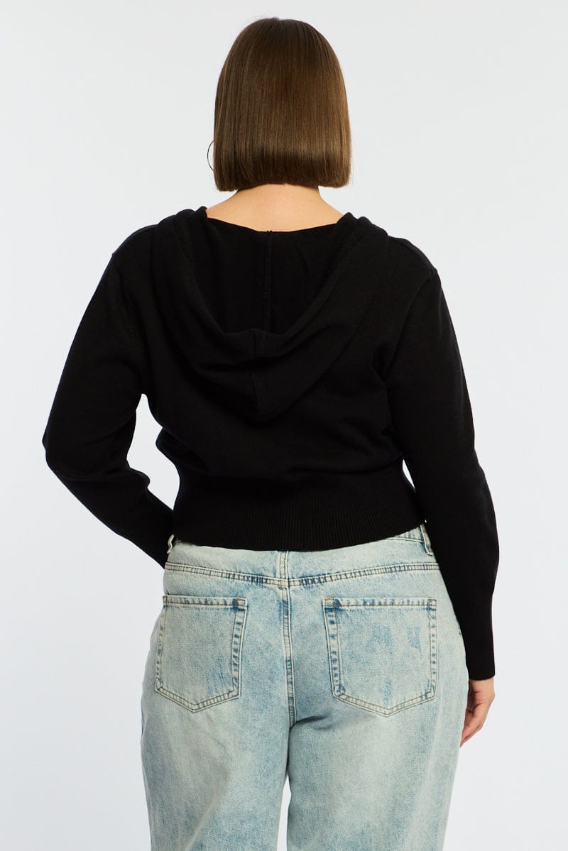 Black Zip Up Knit Cardigan Long Sleeve for YouandAll Fashion