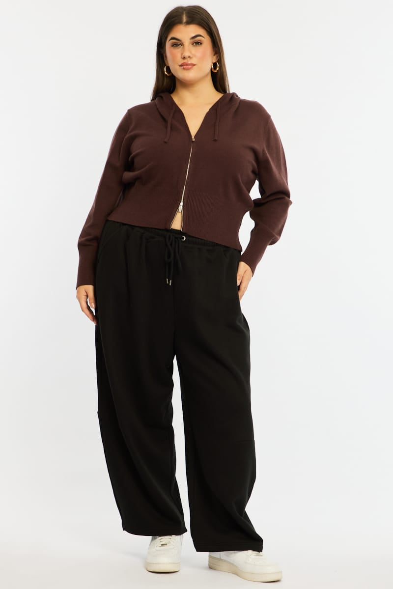 Brown Zip Up Knit Cardigan Long Sleeve for YouandAll Fashion