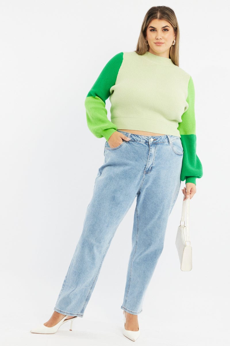 Green Knit Jumper Colour Block for YouandAll Fashion