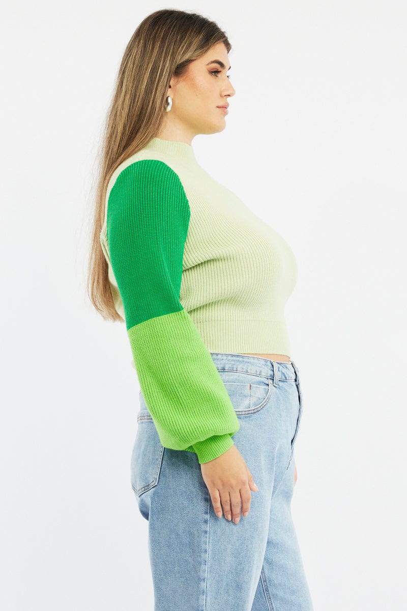 Green Knit Jumper Colour Block for YouandAll Fashion