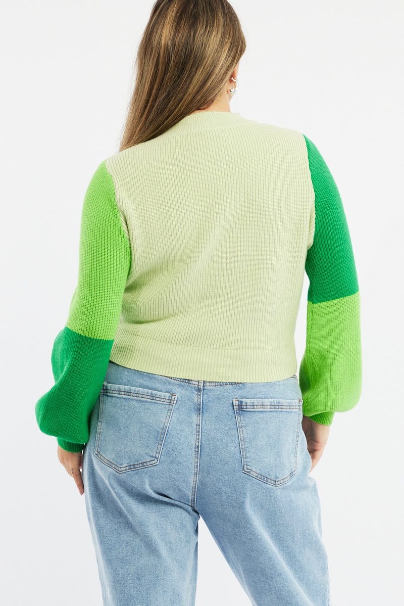 Green Knit Jumper Colour Block for YouandAll Fashion