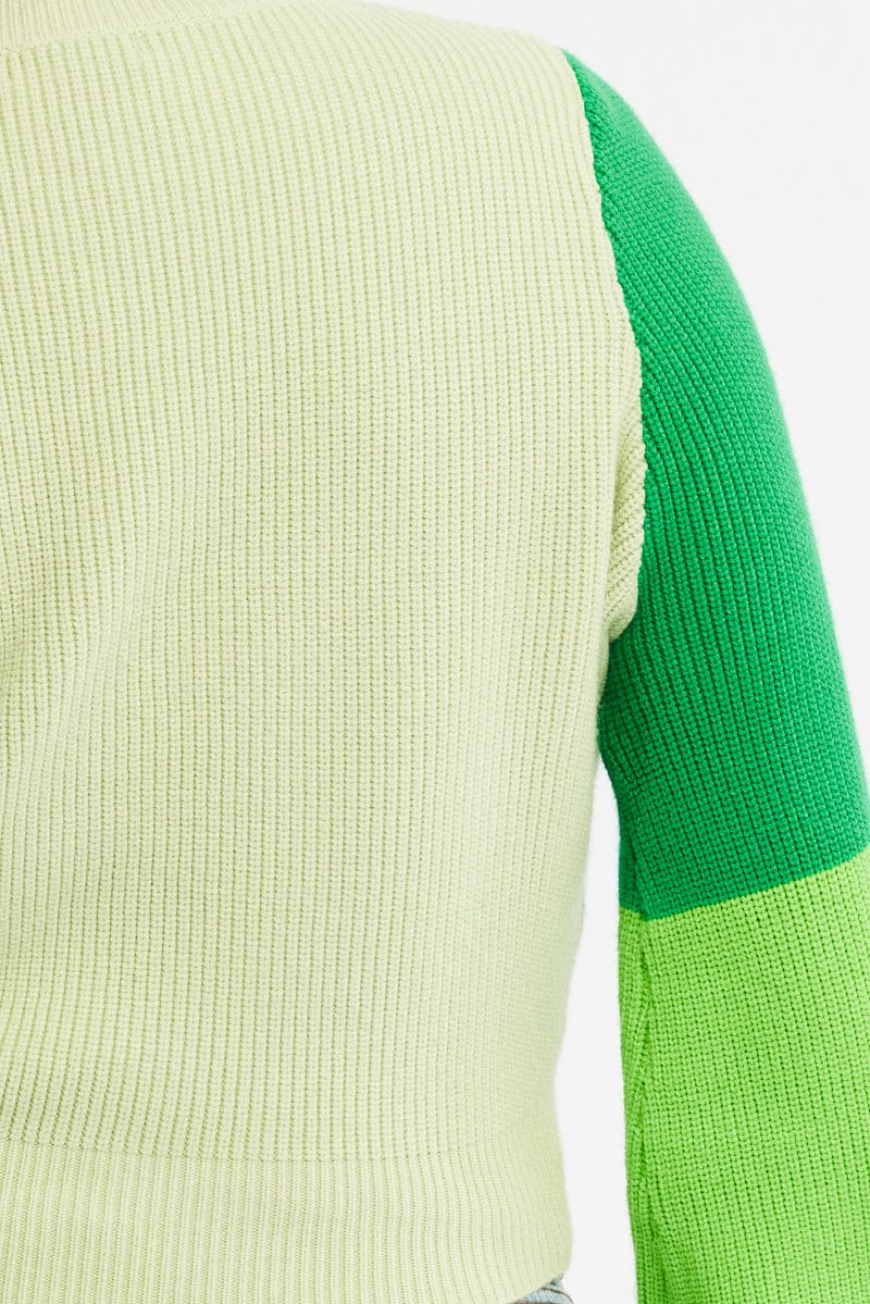 Green Knit Jumper Colour Block for YouandAll Fashion