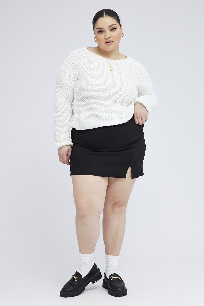 White Fishnet Knit Top Long Sleeve Crew Neck for YouandAll Fashion
