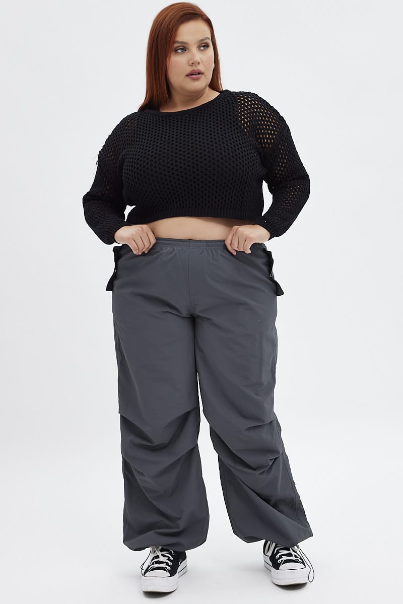 Black Knit Jumper Long Sleeve Fishnet for YouandAll Fashion