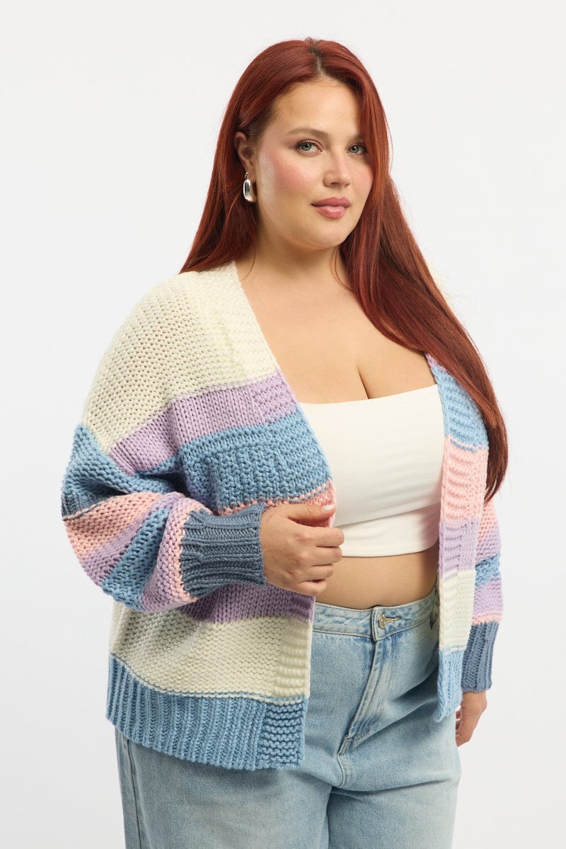 Multi Stripe Oversize Knit Cardigan- for YouandAll Fashion