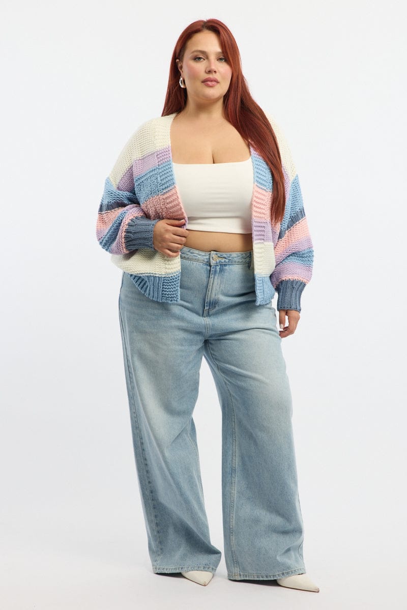 Multi Stripe Oversize Knit Cardigan- for YouandAll Fashion