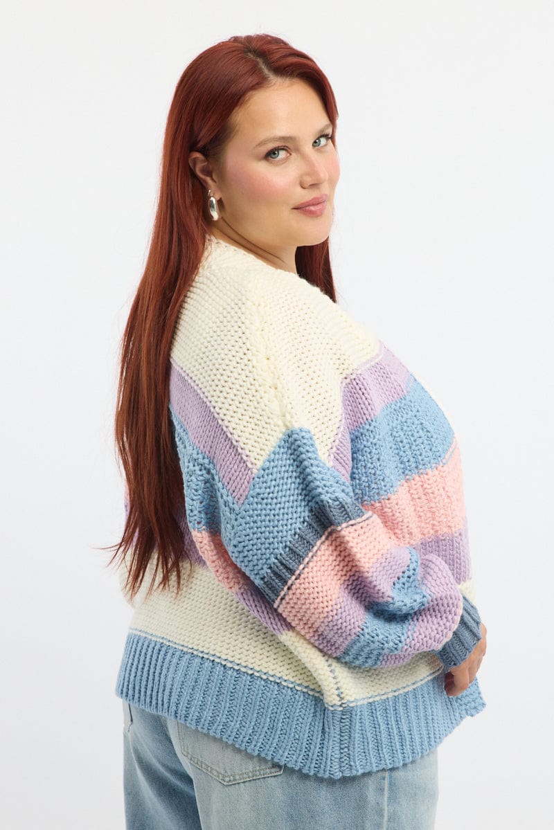 Multi Stripe Oversize Knit Cardigan- for YouandAll Fashion