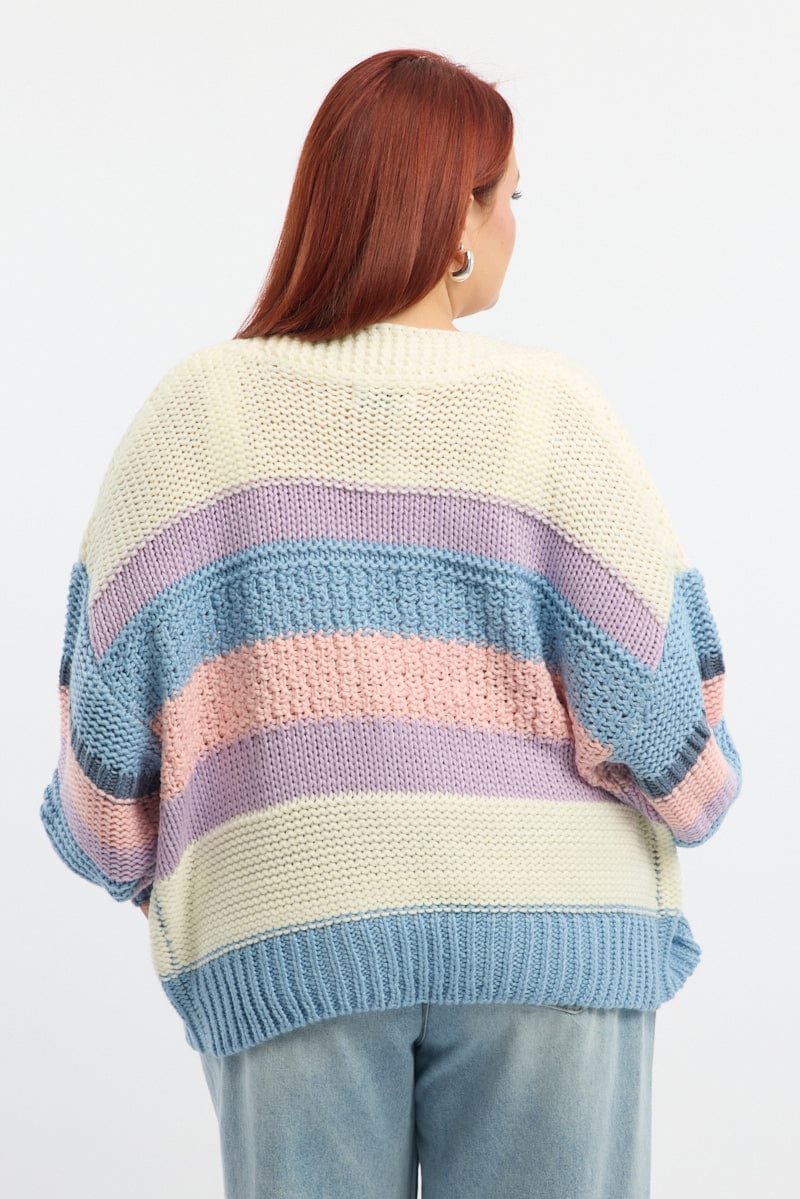 Multi Stripe Oversize Knit Cardigan- for YouandAll Fashion
