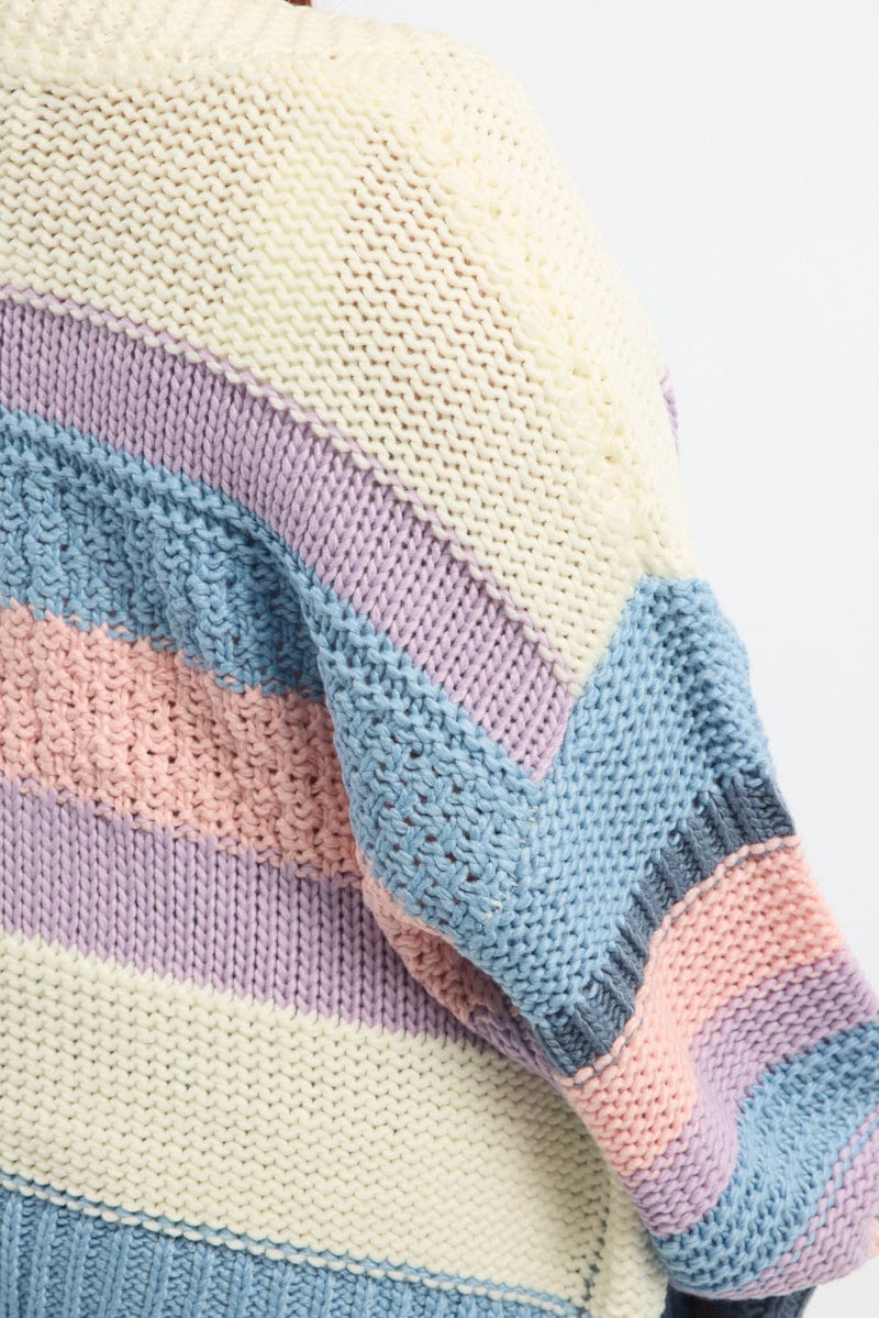 Multi Stripe Oversize Knit Cardigan- for YouandAll Fashion