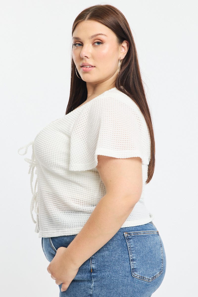 White Tie Up Cardigan Short Sleeve for YouandAll Fashion