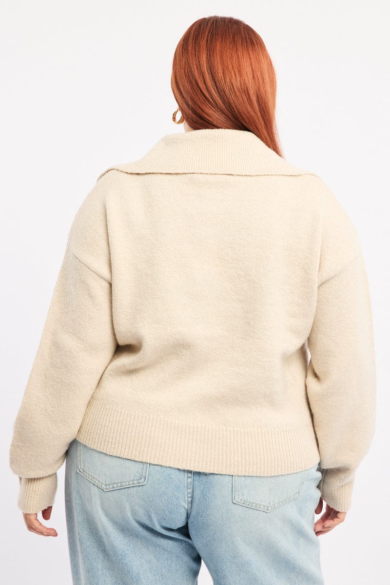 Beige Collar Knit Cardigan Long Sleeve for YouandAll Fashion