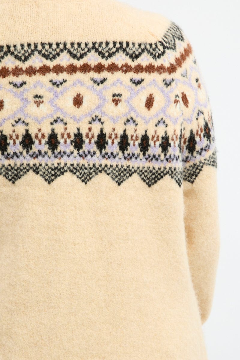 Multi Aztec Knit Cardigan Long Sleeve Crew Neck for YouandAll Fashion