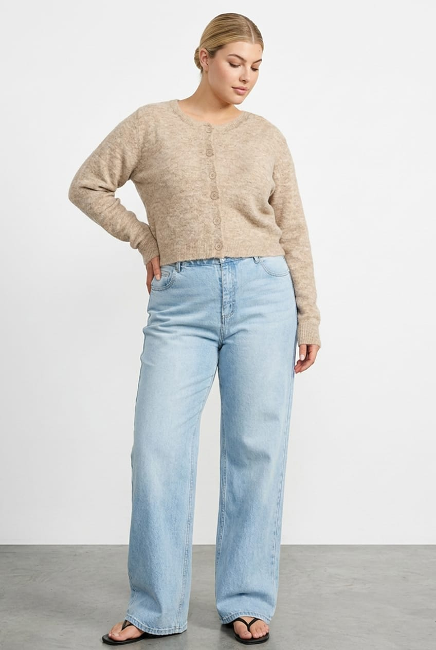 Beige Fluffy Knit Cardigan Long Sleeve for YouandAll Fashion