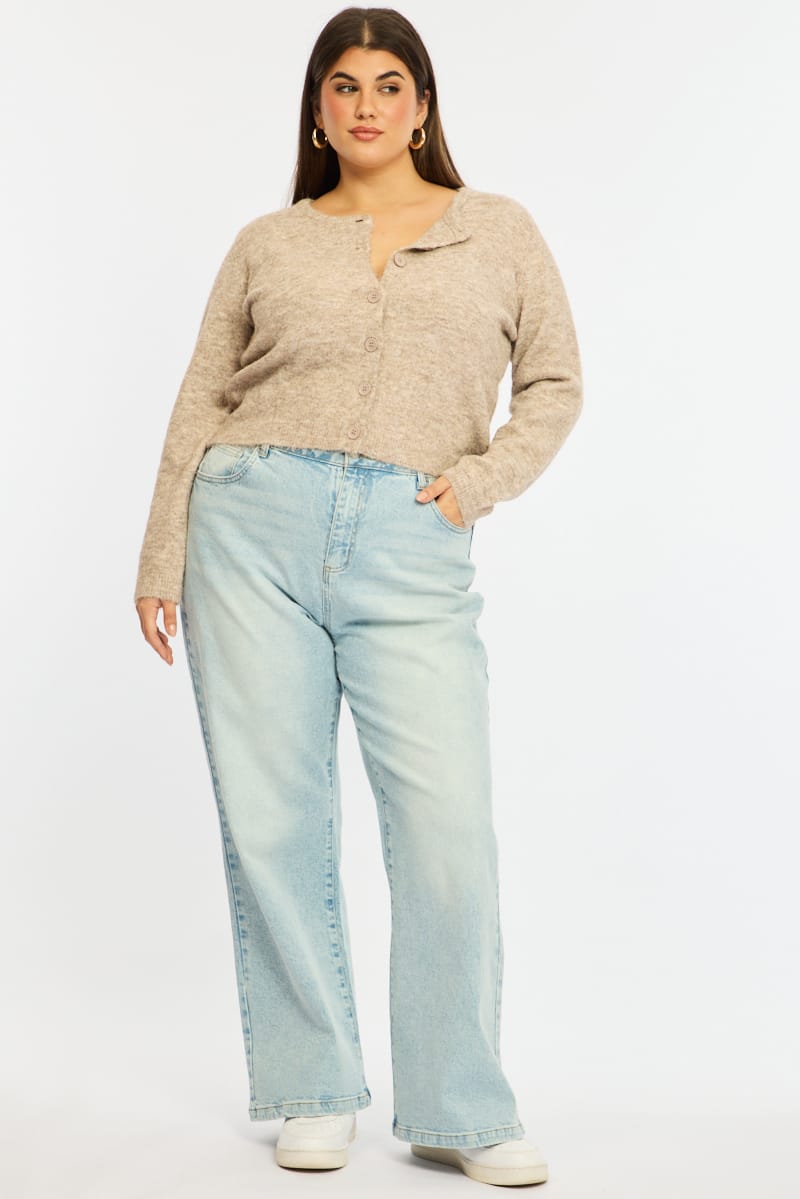 Beige Fluffy Knit Cardigan Long Sleeve for YouandAll Fashion