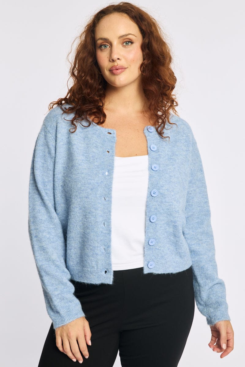 Blue Fluffy Knit Cardigan Long Sleeve for YouandAll Fashion