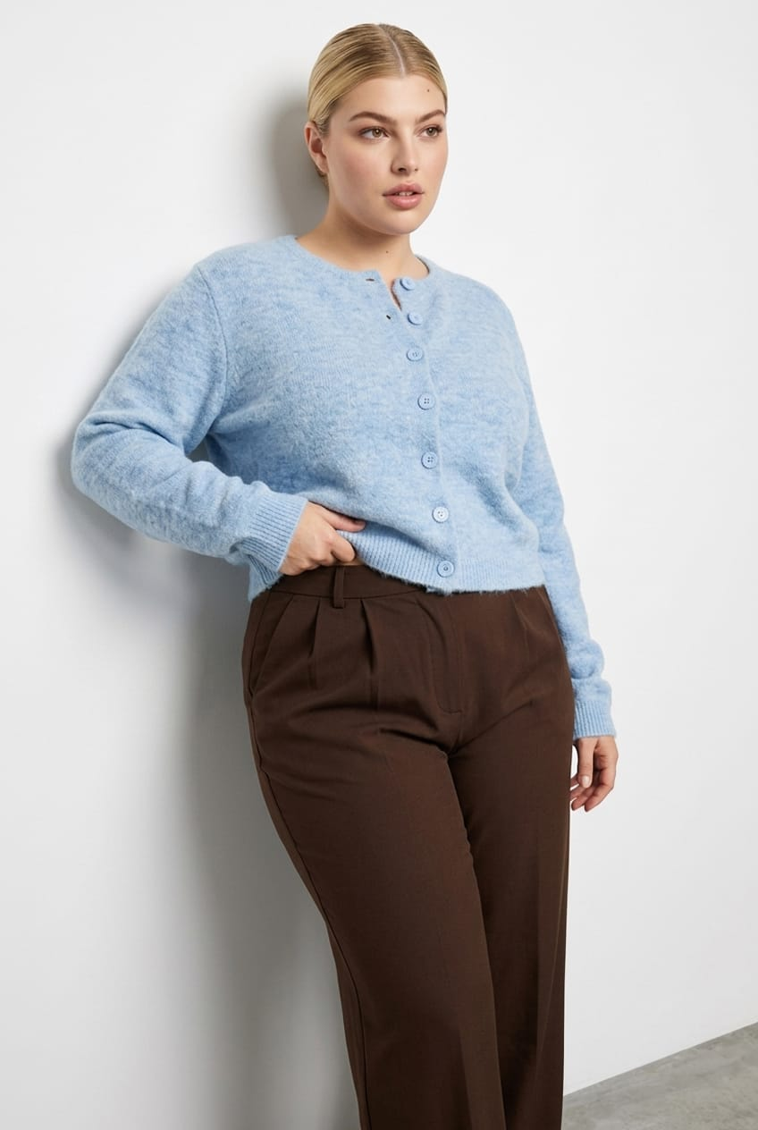 Blue Fluffy Knit Cardigan Long Sleeve for YouandAll Fashion