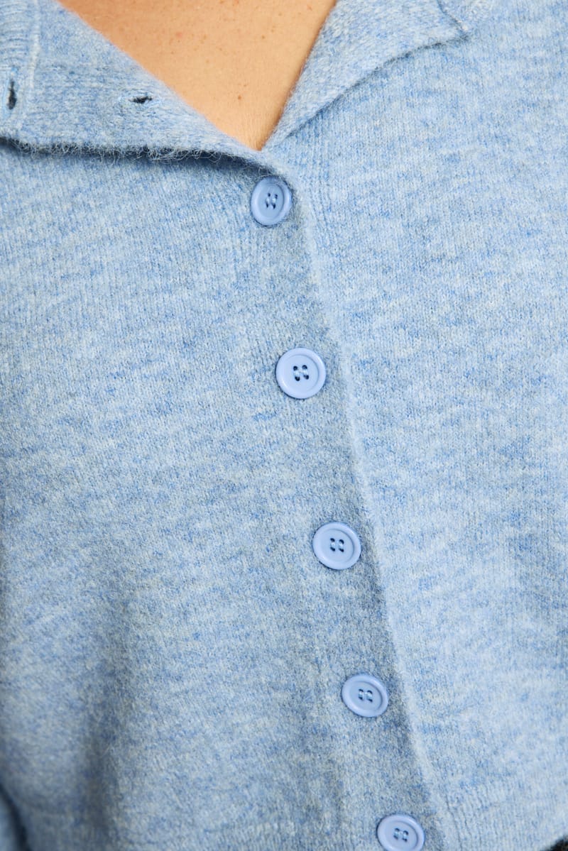 Blue Fluffy Knit Cardigan Long Sleeve for YouandAll Fashion