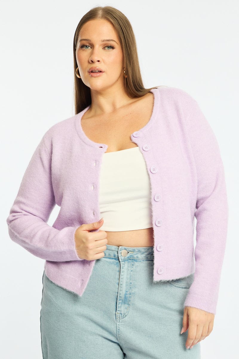 Purple Fluffy Knit Cardigan Long Sleeve for YouandAll Fashion