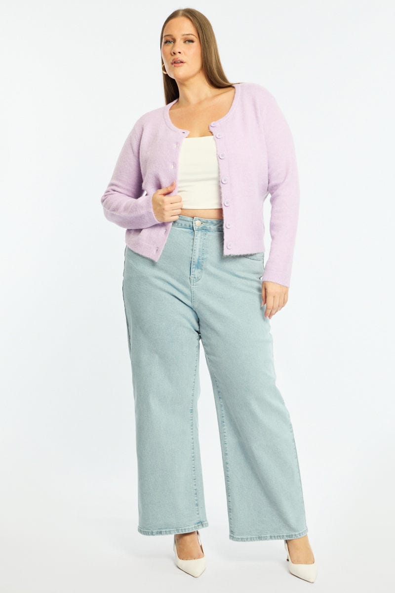 Purple Fluffy Knit Cardigan Long Sleeve for YouandAll Fashion