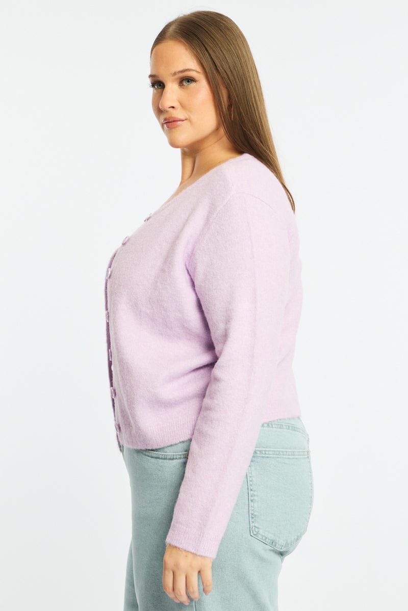 Purple Fluffy Knit Cardigan Long Sleeve for YouandAll Fashion