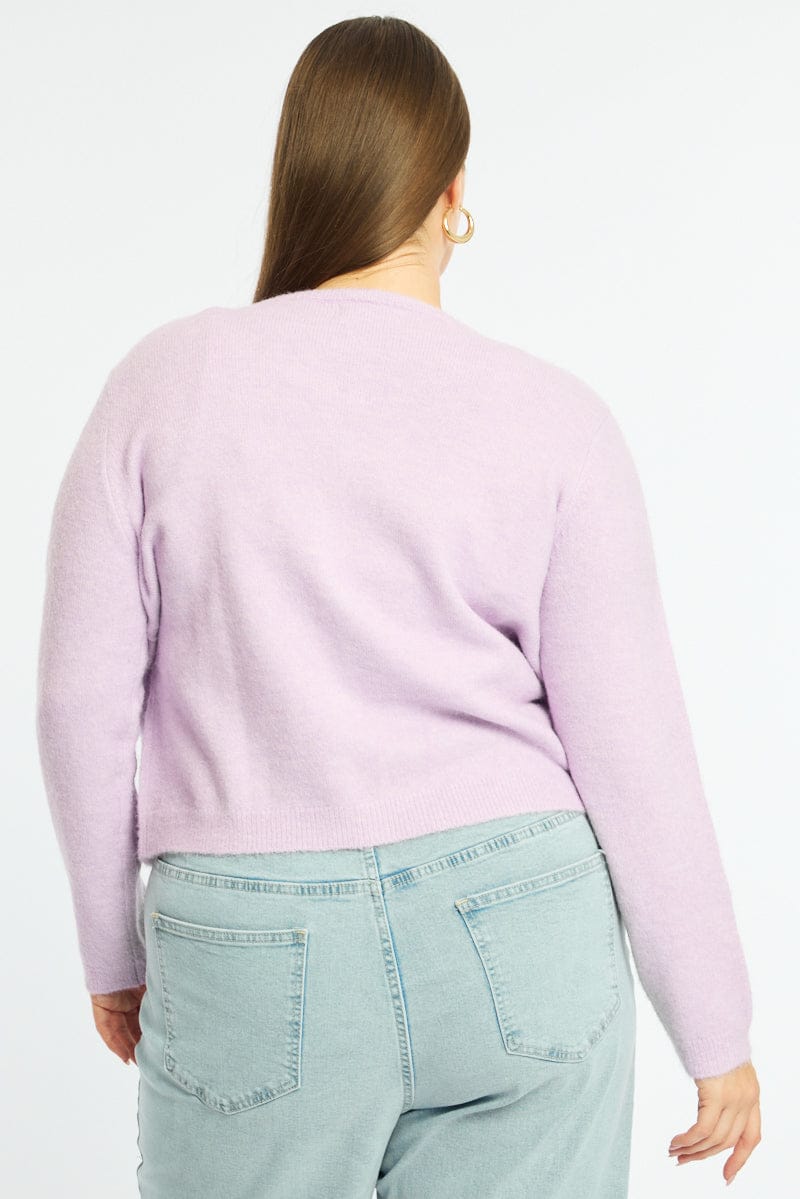 Purple Fluffy Knit Cardigan Long Sleeve for YouandAll Fashion