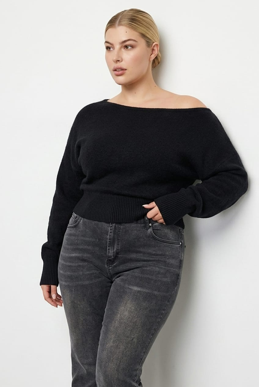 Black Knit Top One Shoulder for YouandAll Fashion