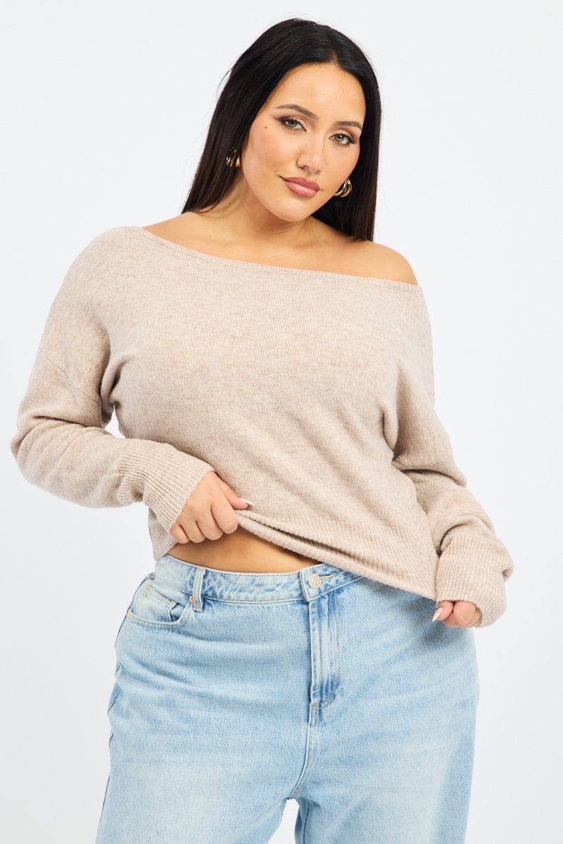 Beige Knit Top One Shoulder for YouandAll Fashion