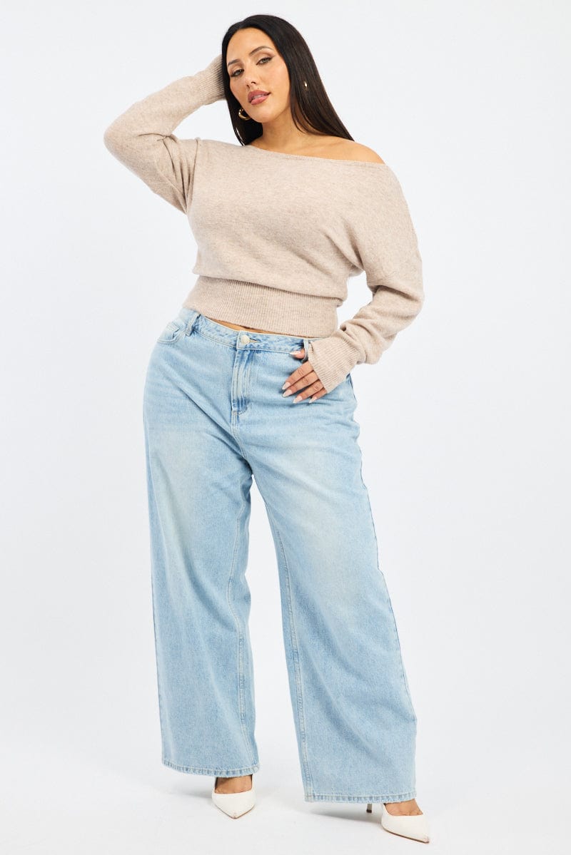 Beige Knit Top One Shoulder for YouandAll Fashion