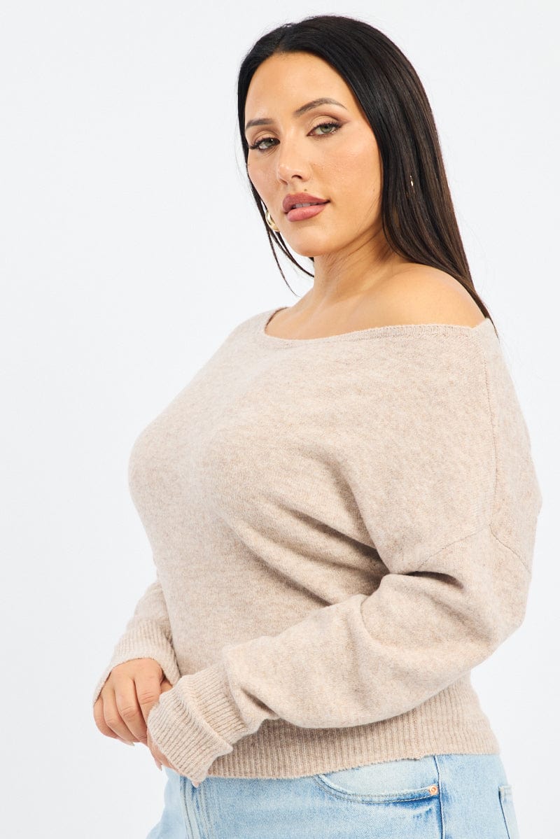 Beige Knit Top One Shoulder for YouandAll Fashion
