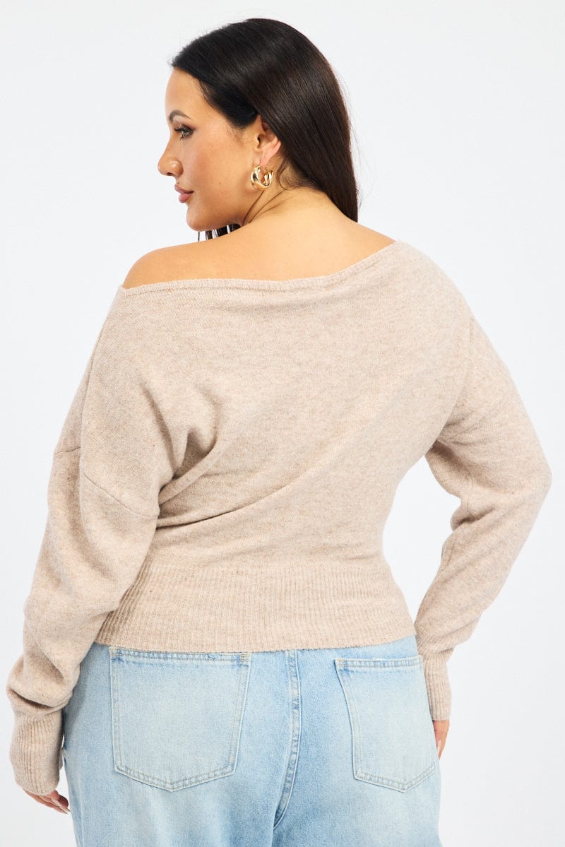 Beige Knit Top One Shoulder for YouandAll Fashion