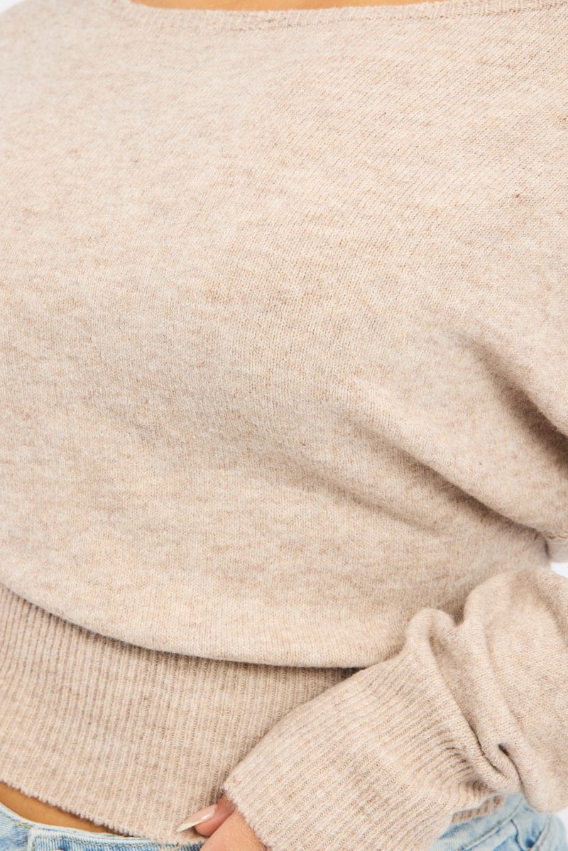 Beige Knit Top One Shoulder for YouandAll Fashion