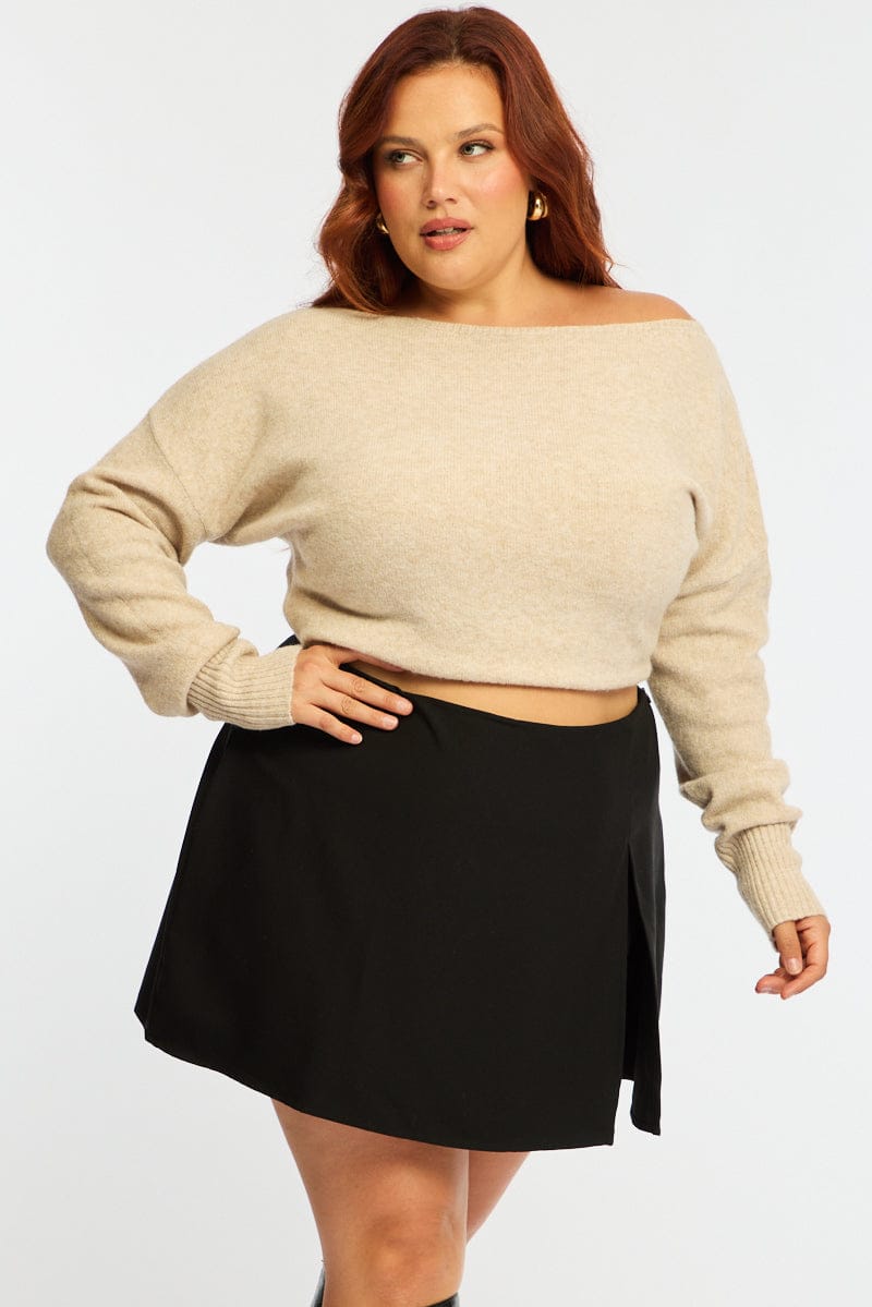 Beige Knit Top Long Sleeve Batwing for YouandAll Fashion